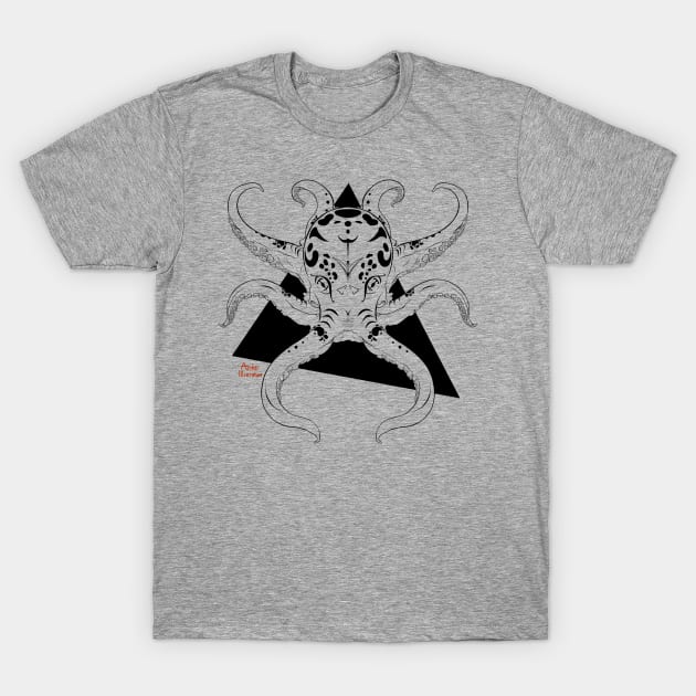 Mysteries Of The Deep - Geometric - Symmetrical - Black Octopus T-Shirt by archerillustrations